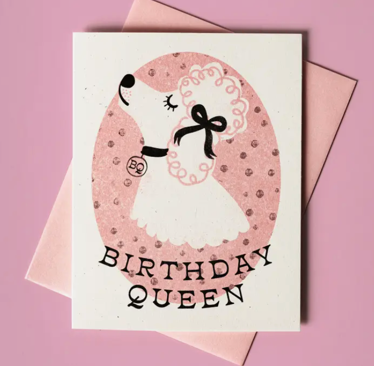 Birthday Queen Dog - Risograph Card