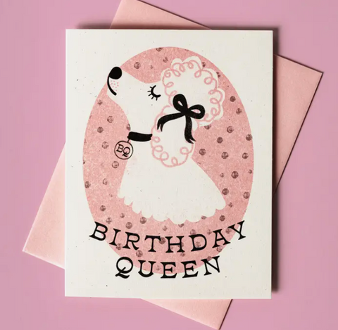 Birthday Queen Dog - Risograph Card