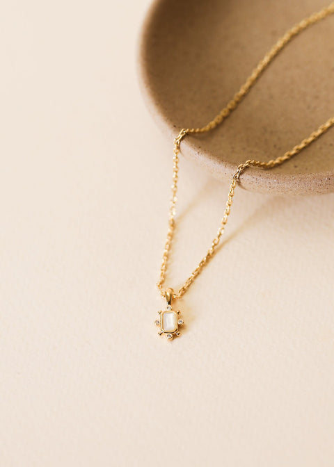 Mother Of Pearl Gemstone Rectangular Pendant Necklace
