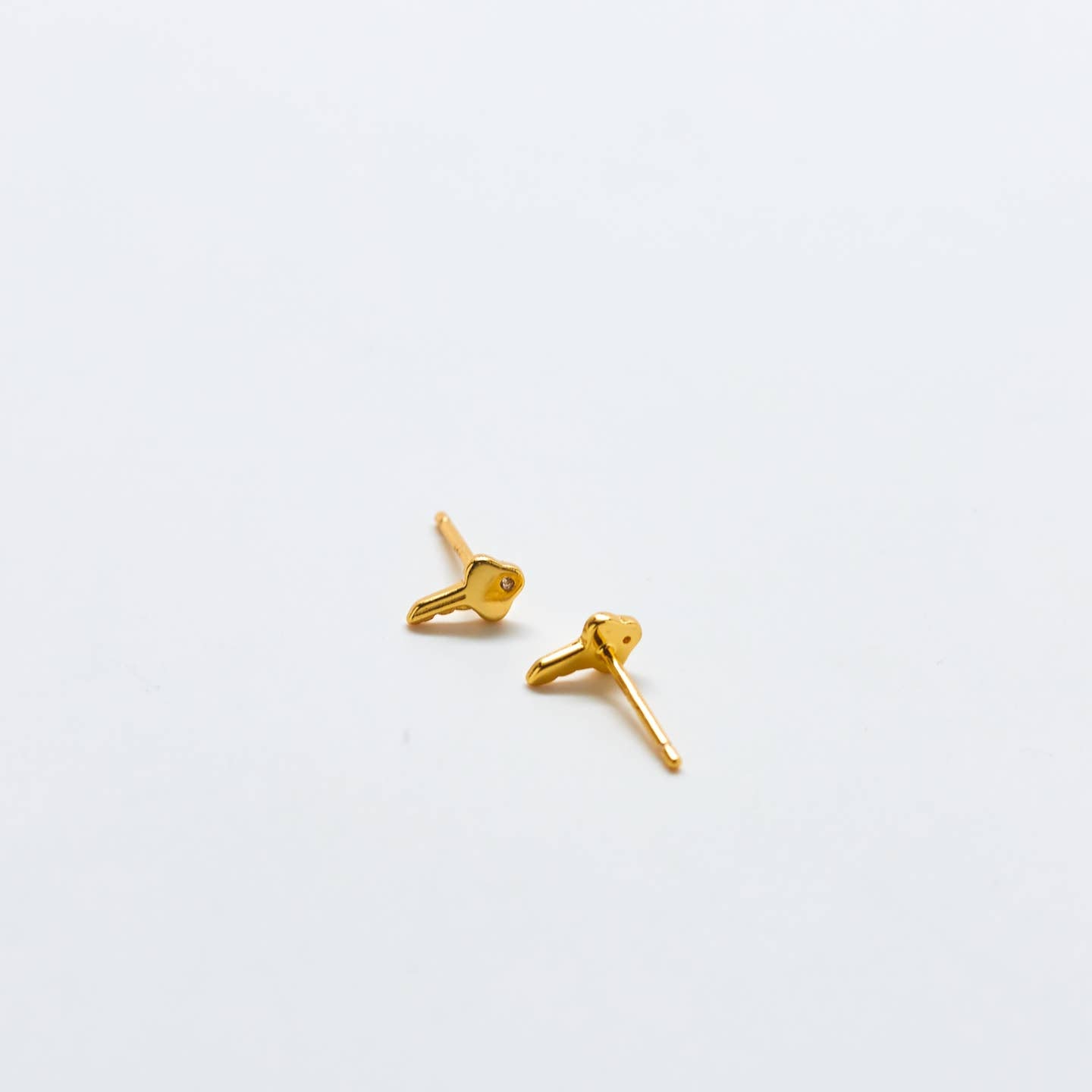 Gold Vermeil Pavé Cubic Zirconia Key Stud Earrings