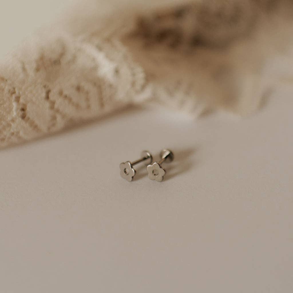 Flower Flat Back Studs - Silver