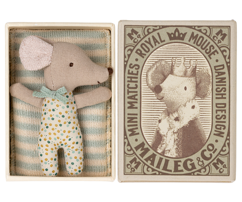 Sleepy/wakey baby mouse in matchbox - Blue