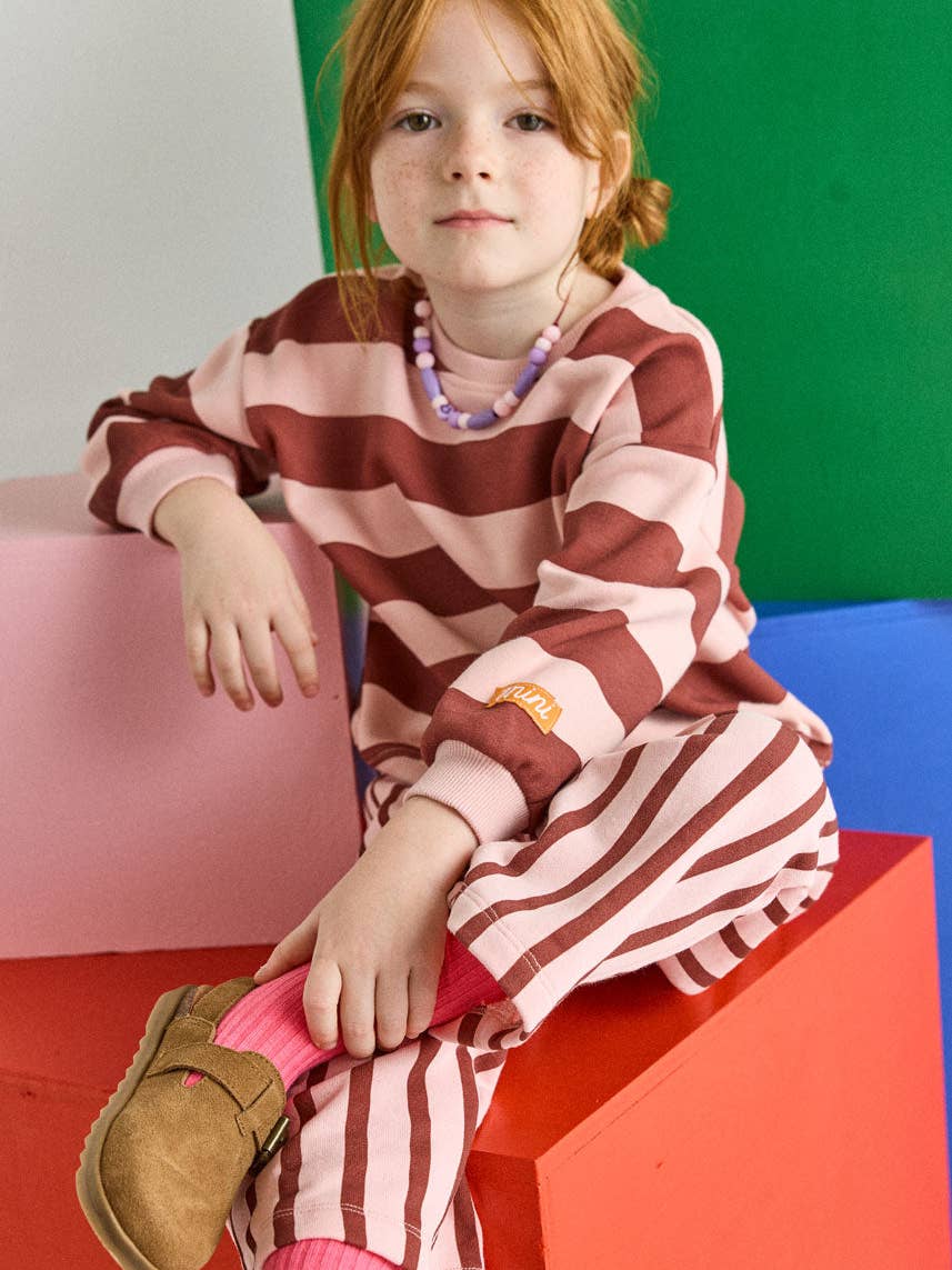 Striped French Terry Pant - Pink & Burgundy