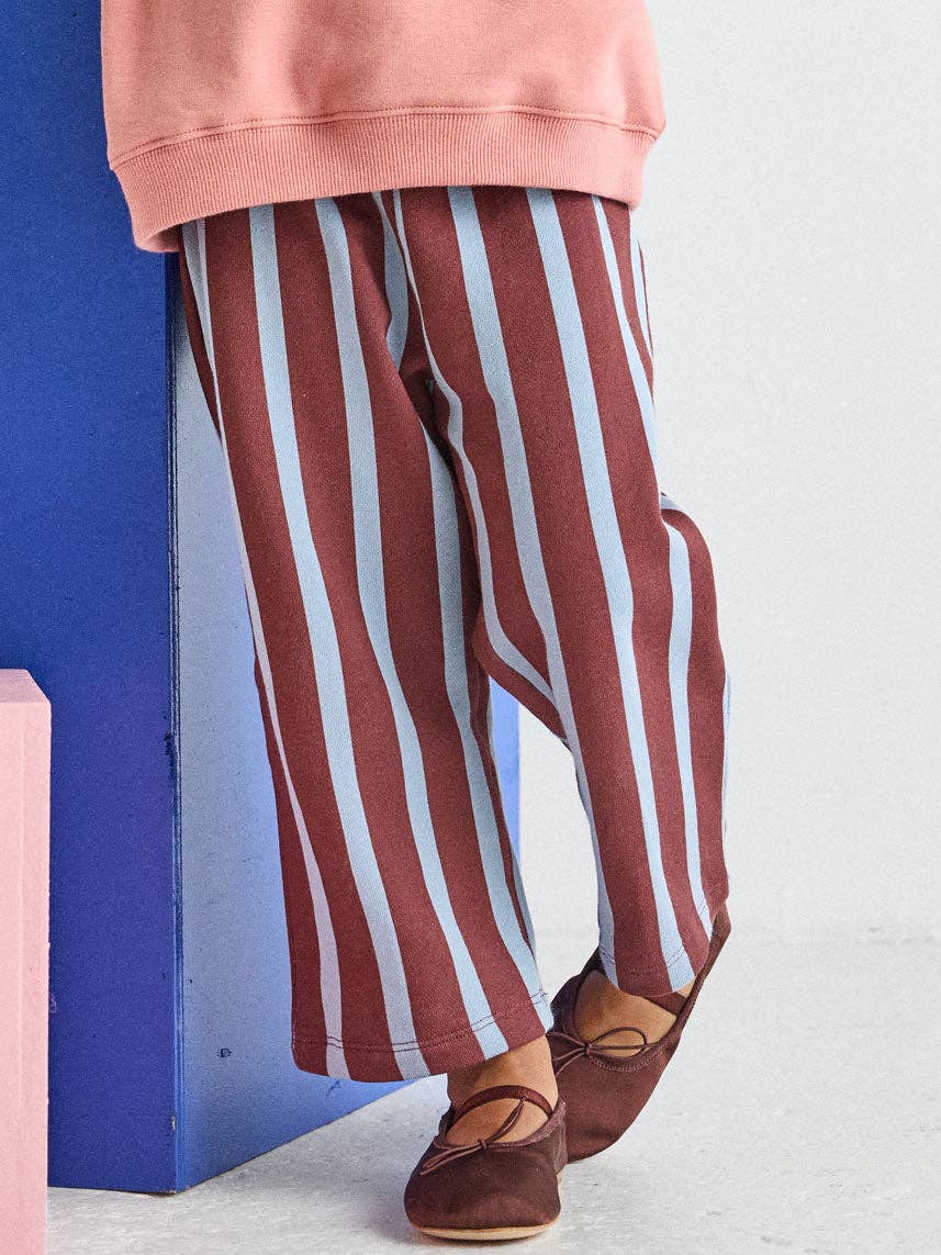 Striped French Terry Pant - Burgundy & Blue