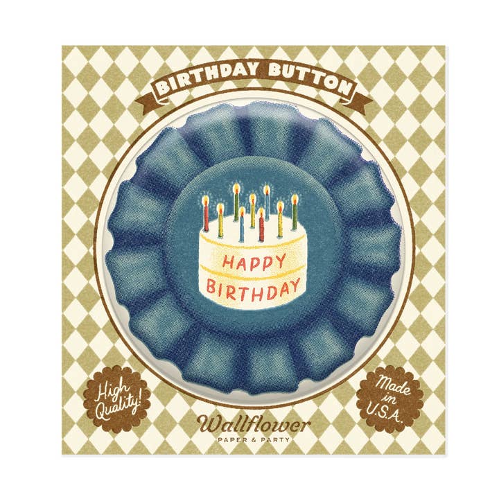 Blue Ribbon Birthday Button