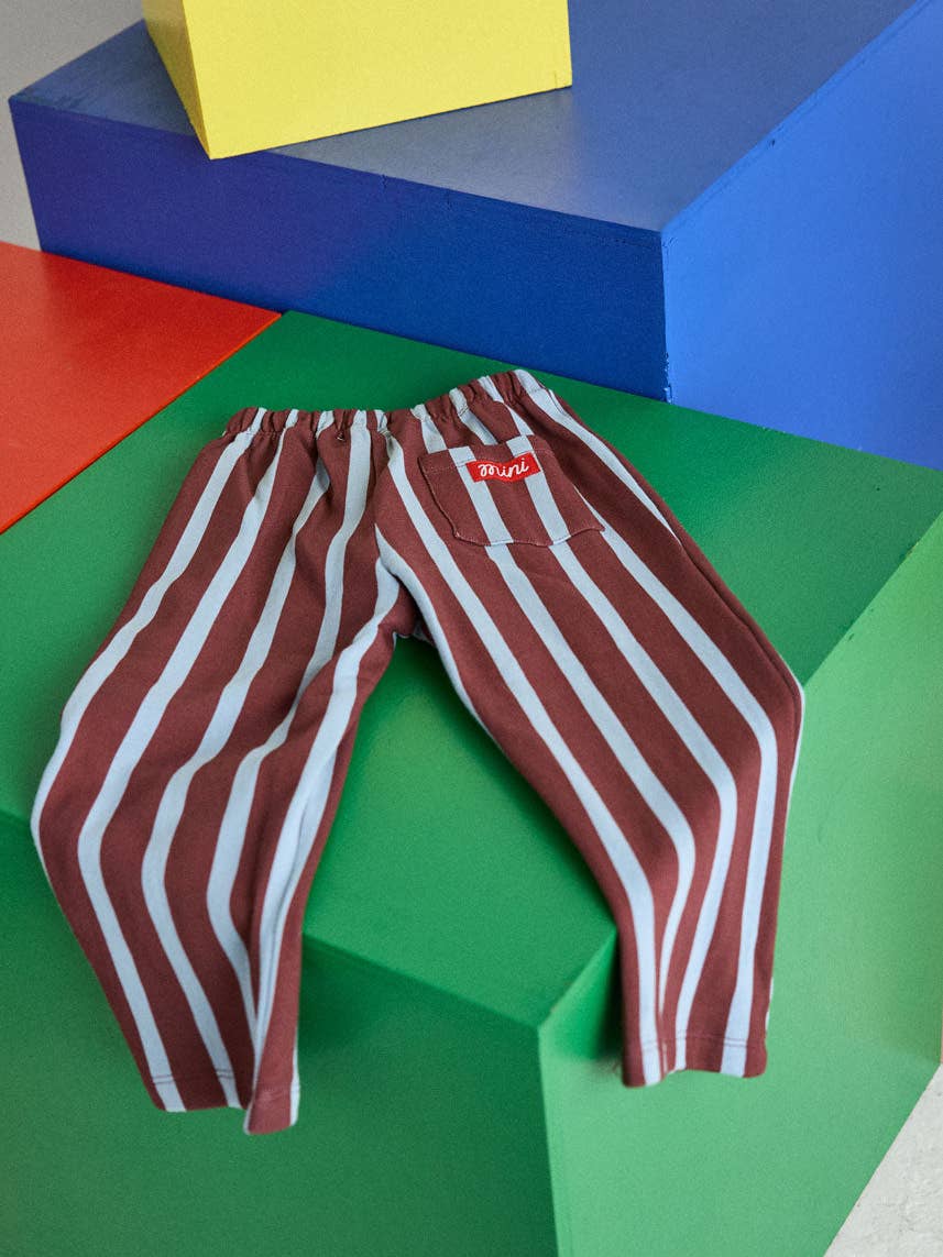 Striped French Terry Pant - Burgundy & Blue