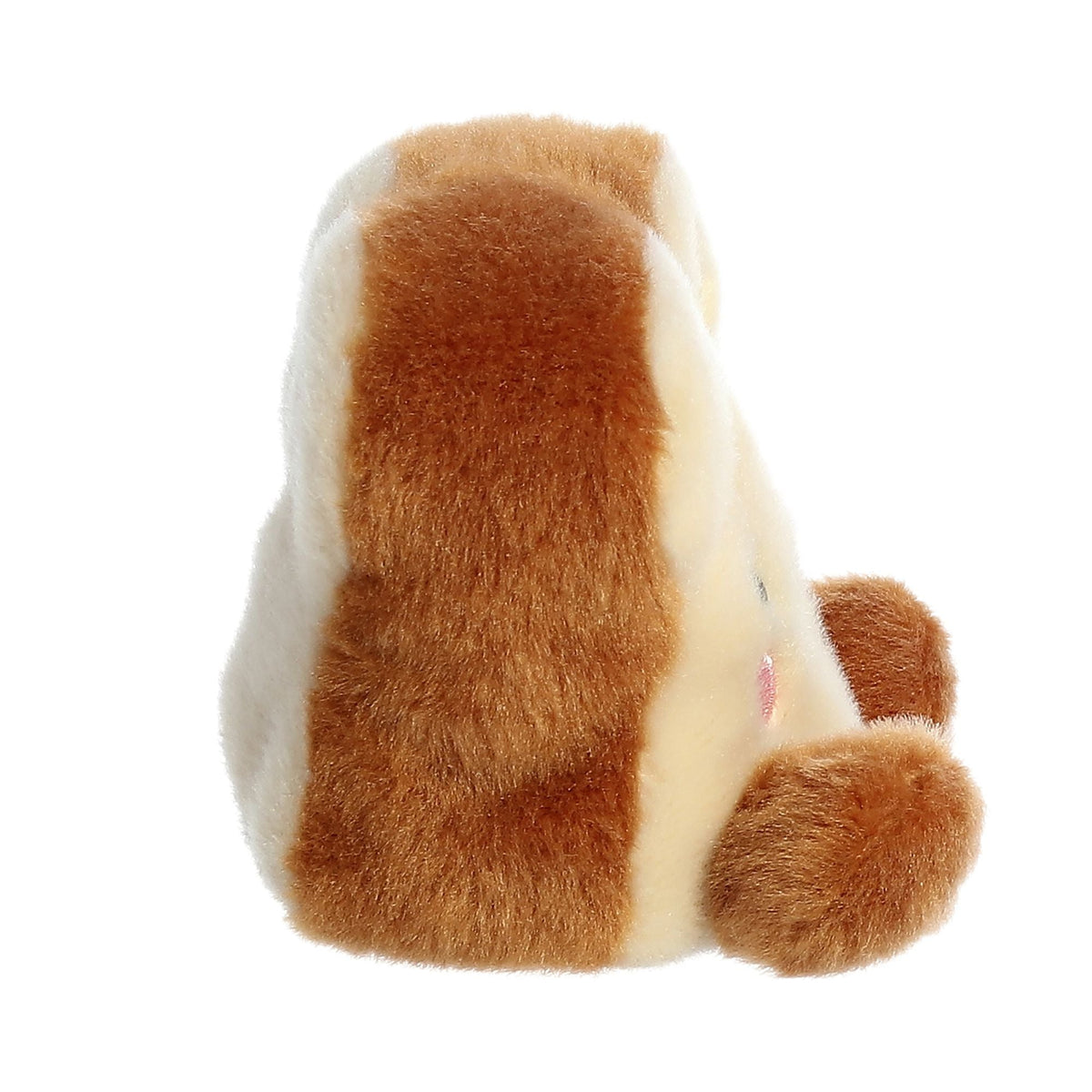Back view of Aurora Buttery Toast plush showing brown crust and cream bread textures