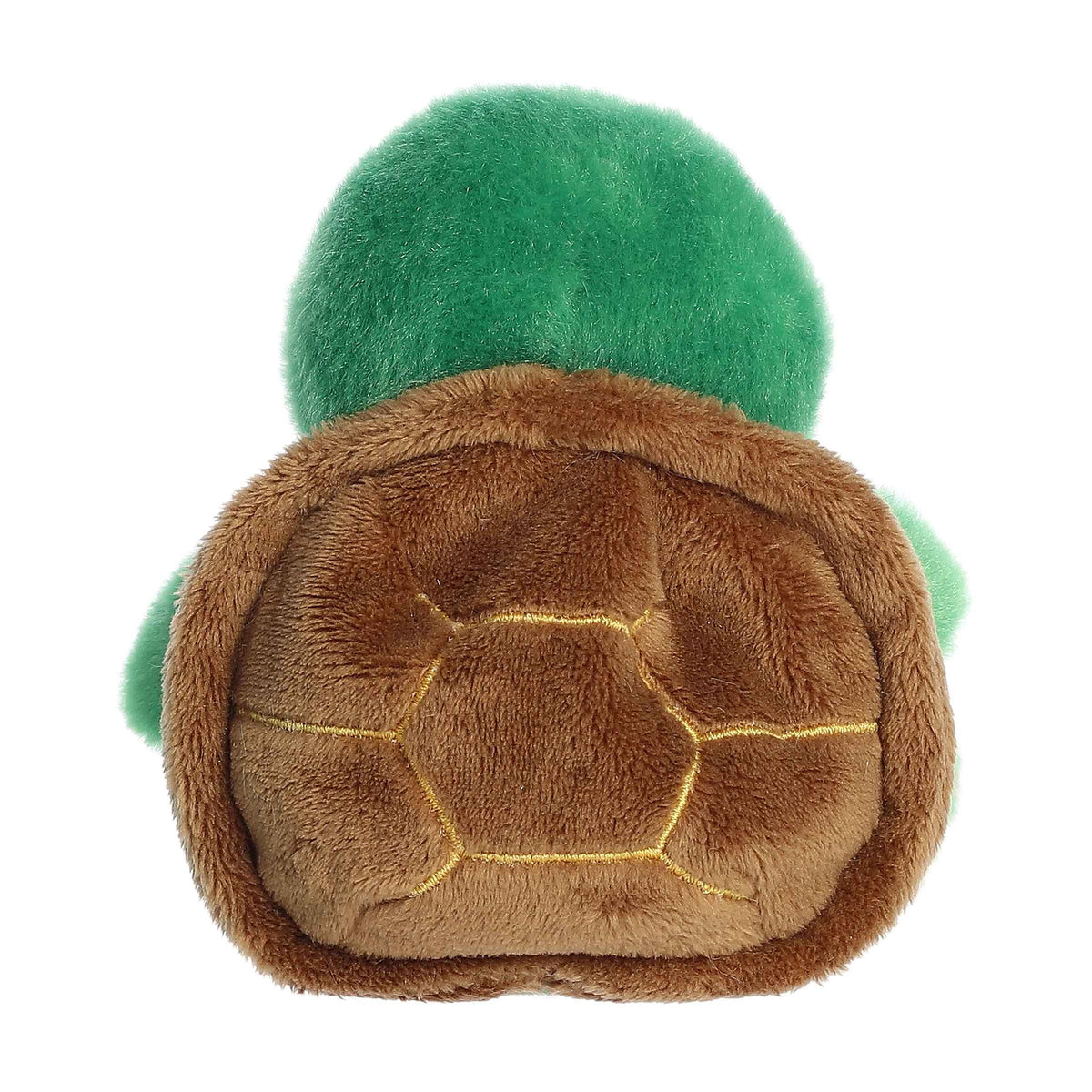 Back view of Aurora Honu Sea Turtle plush showing brown shell with gold stitching detail