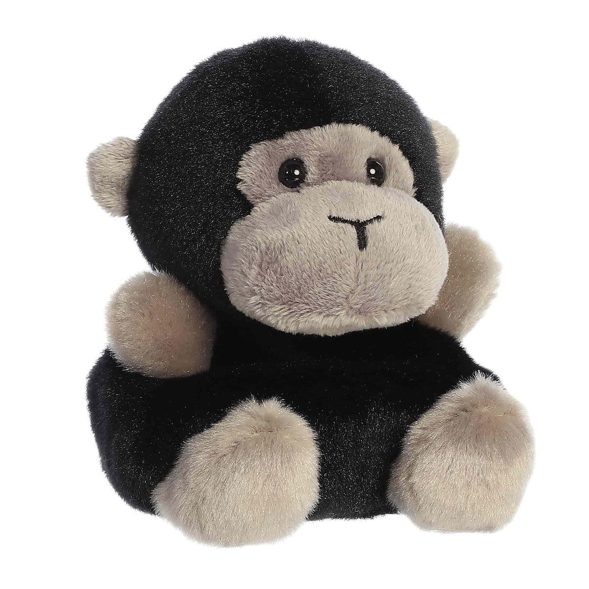 Aurora 5-inch Gunga Gorilla plush toy with black fur and gray face sitting upright