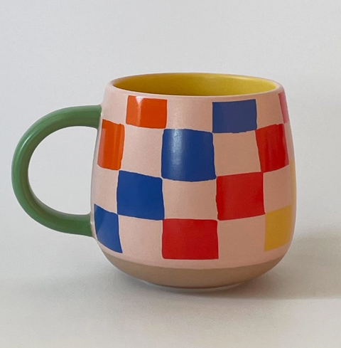 Rainbow Check Ceramic Mug