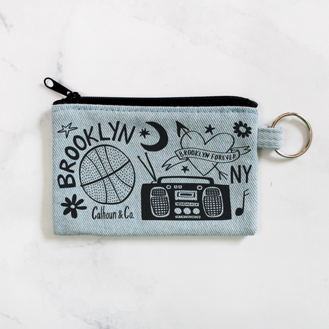 Brooklyn New York Zipper Card Pouch with Keyring