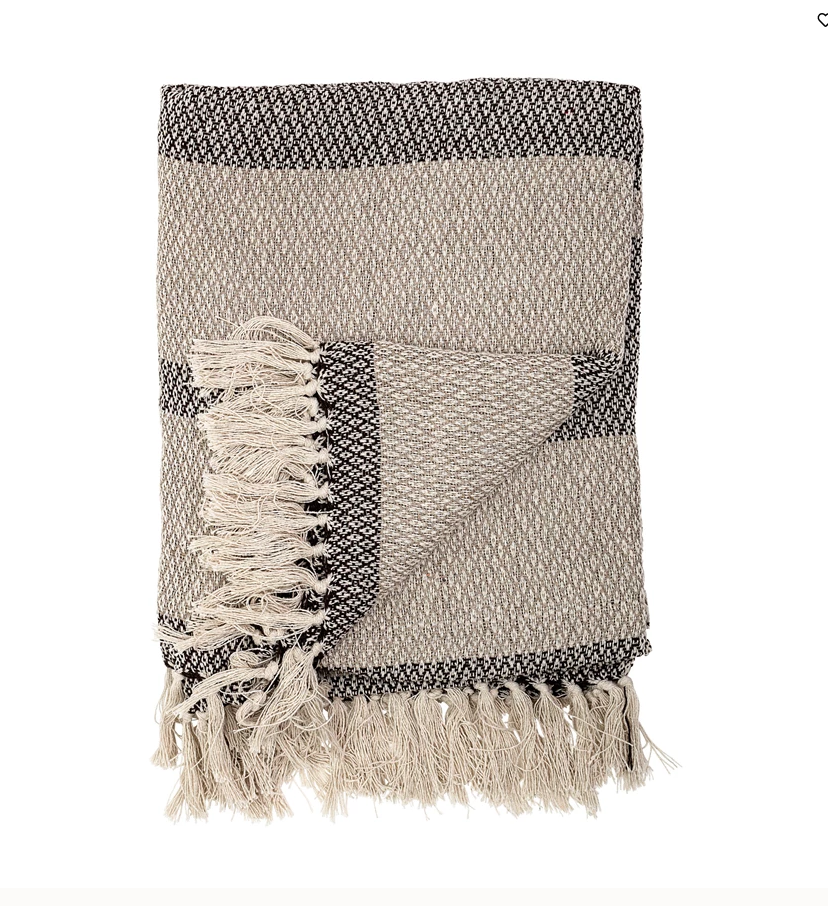 Brushed Cotton Stripe Throw Blanket Grey
