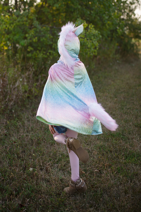 Rainbow Reversible Unicorn Dragon Cape, Size 4-6
