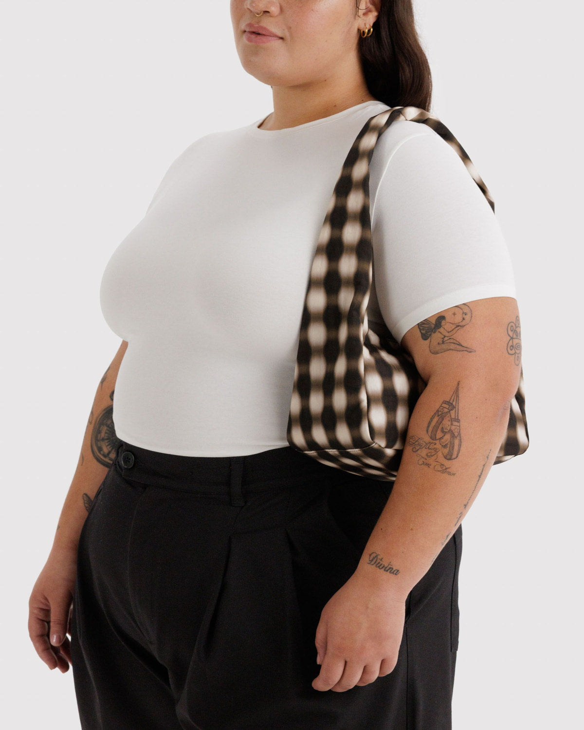 Small Nylon Meringue Bag - Blurred Gingham Brown