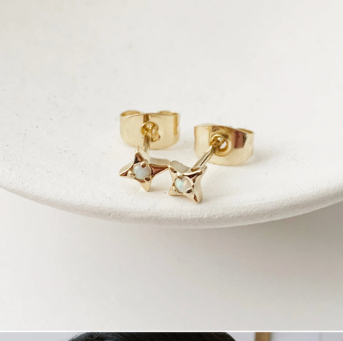 Lucky Opal Origami Star Studs Gold