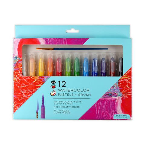 12 Watercolor Pastels + Brush