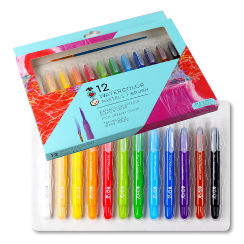 12 Watercolor Pastels + Brush
