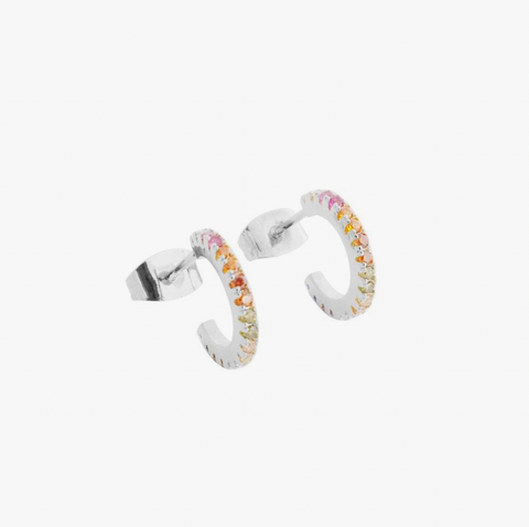 Rainbow Crystal Huggie Hoops Silver