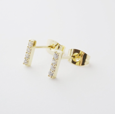Crystal Drop Bar Earrings Gold