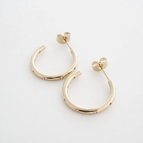 Dotted Crystal Hoops Gold