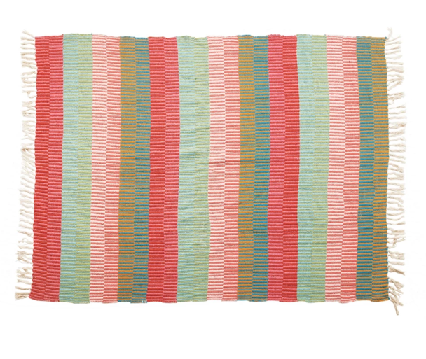 Recycled Cotton Blend Striped Throw with Tassels
