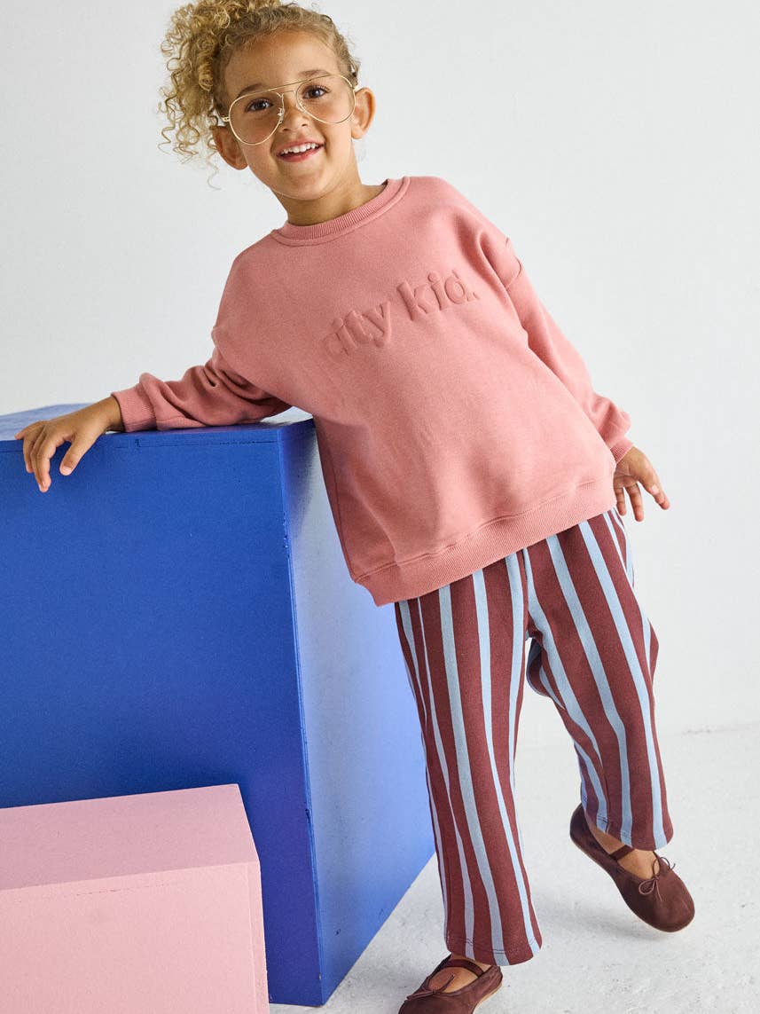 Striped French Terry Pant - Burgundy & Blue