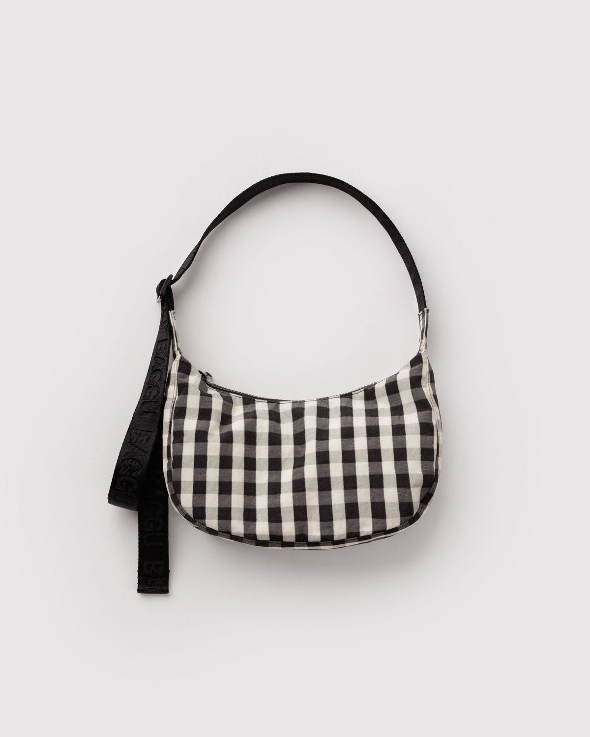 Small Nylon Crescent Bag Black and Cream Gingham
