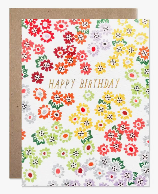 Happy Birthday Tiny Rainbow Floral w Glitter Foil Card