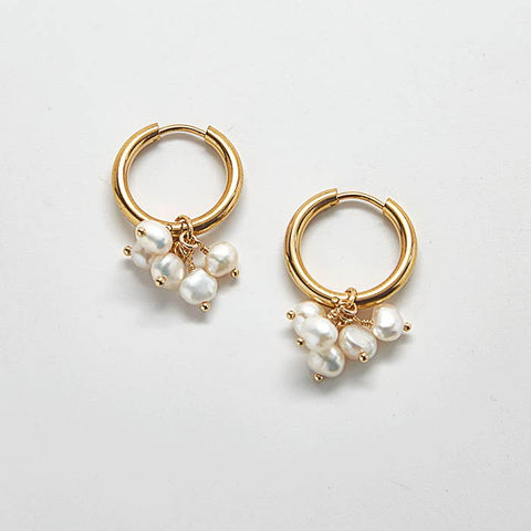 Gold Pearl Huggie Earrings