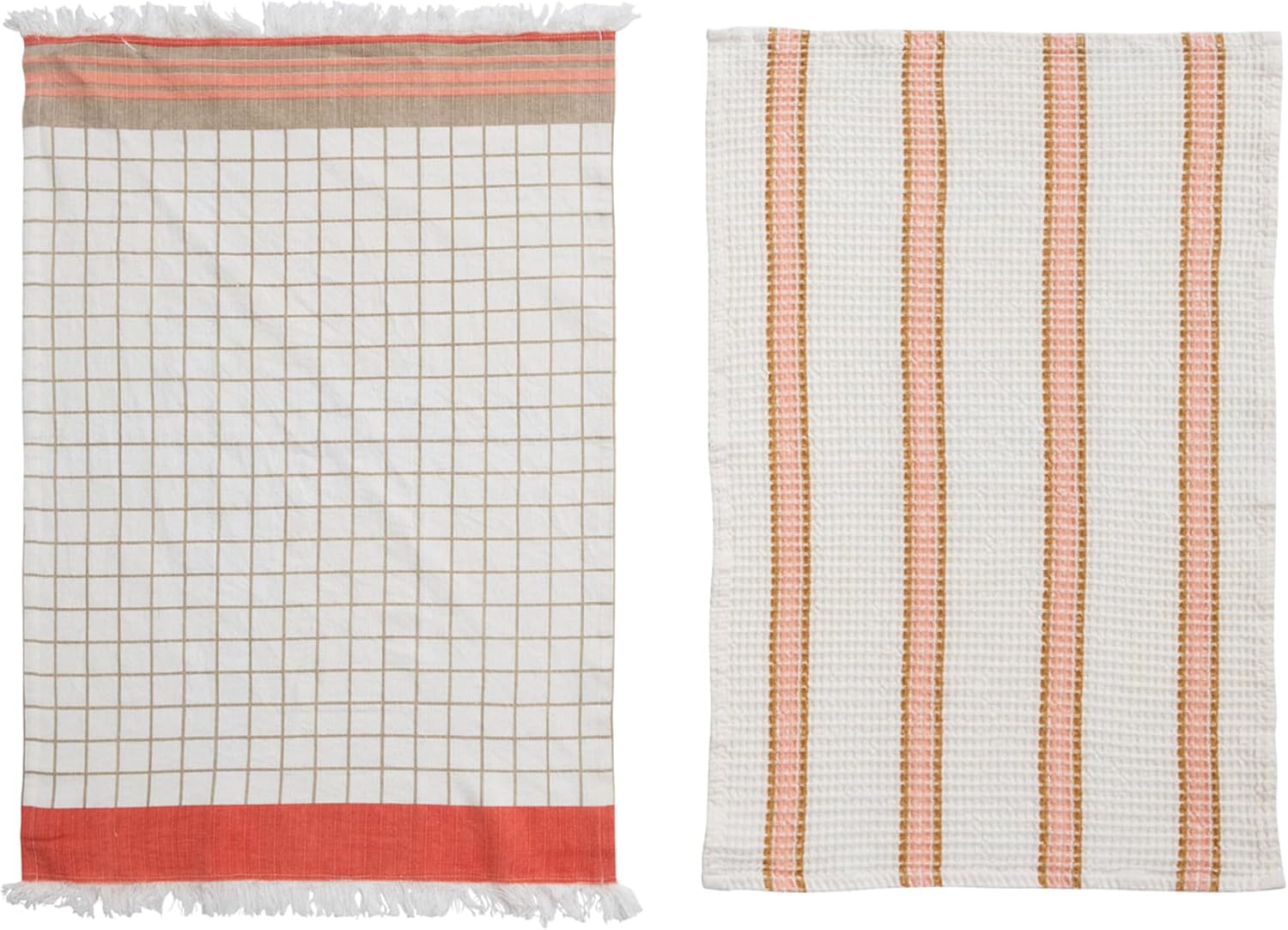 Cotton Tea Towel Set of 2 - Waffle Natural Grid