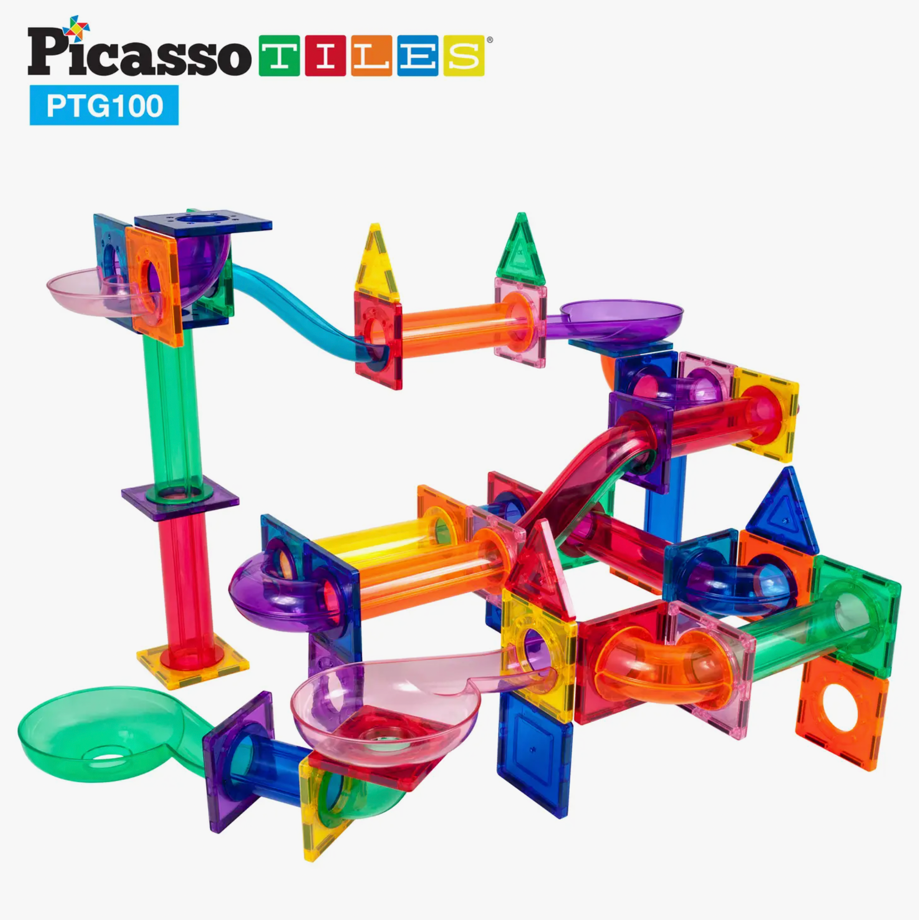 Picasso Tiles 100 Piece Magnetic Marble Run Track