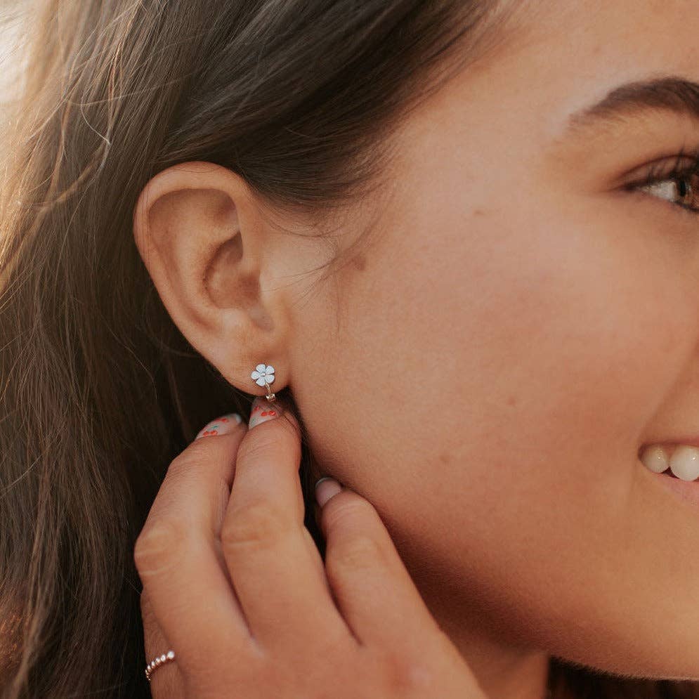 Flower Mini Hoops - Silver