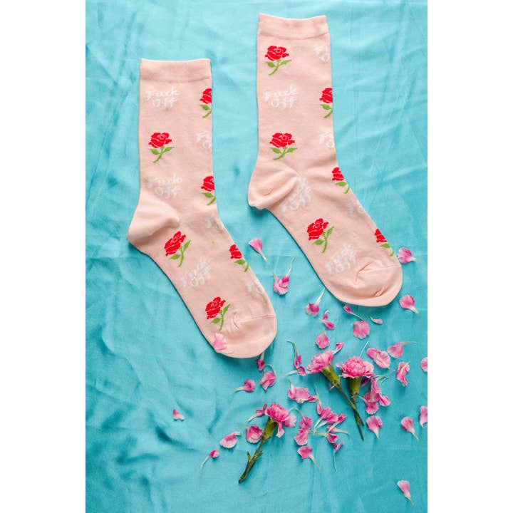 Fuck Off Rose Crew Flower Socks