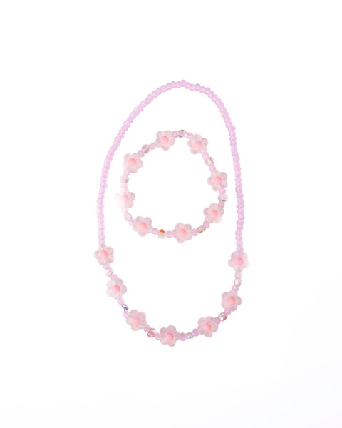 Pink Crystal Blooms Necklace & Bracelet Set