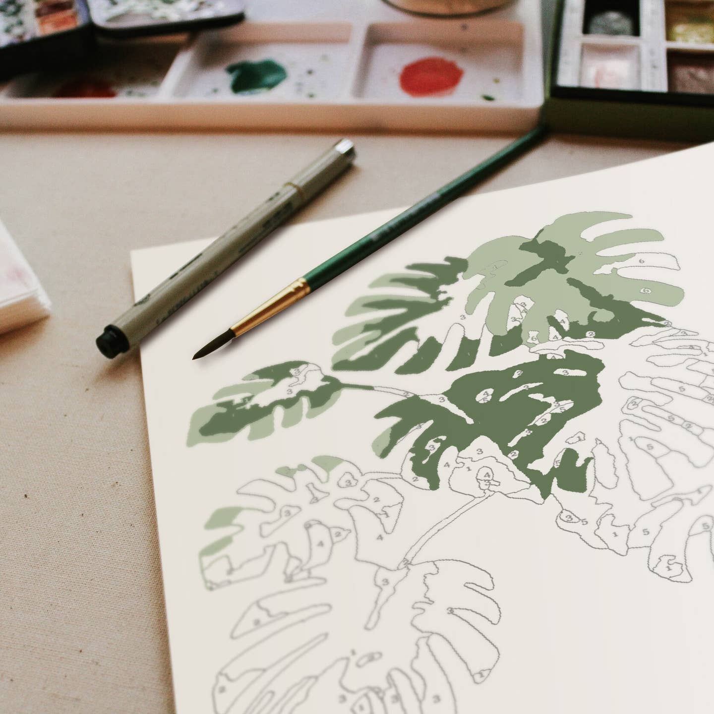 Tropical Plants Paint-By-Numbers Kit