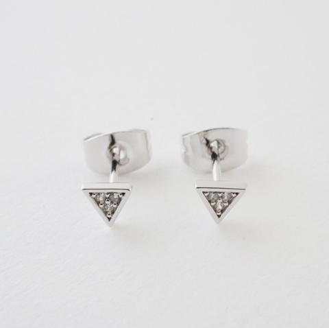 Mini Crystal Triangle Stud Earrings Silver