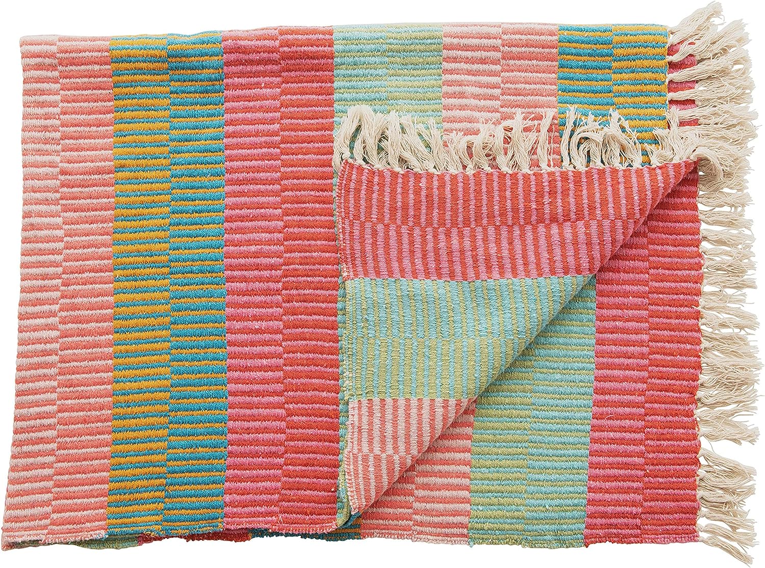 Recycled Cotton Blend Striped Throw with Tassels