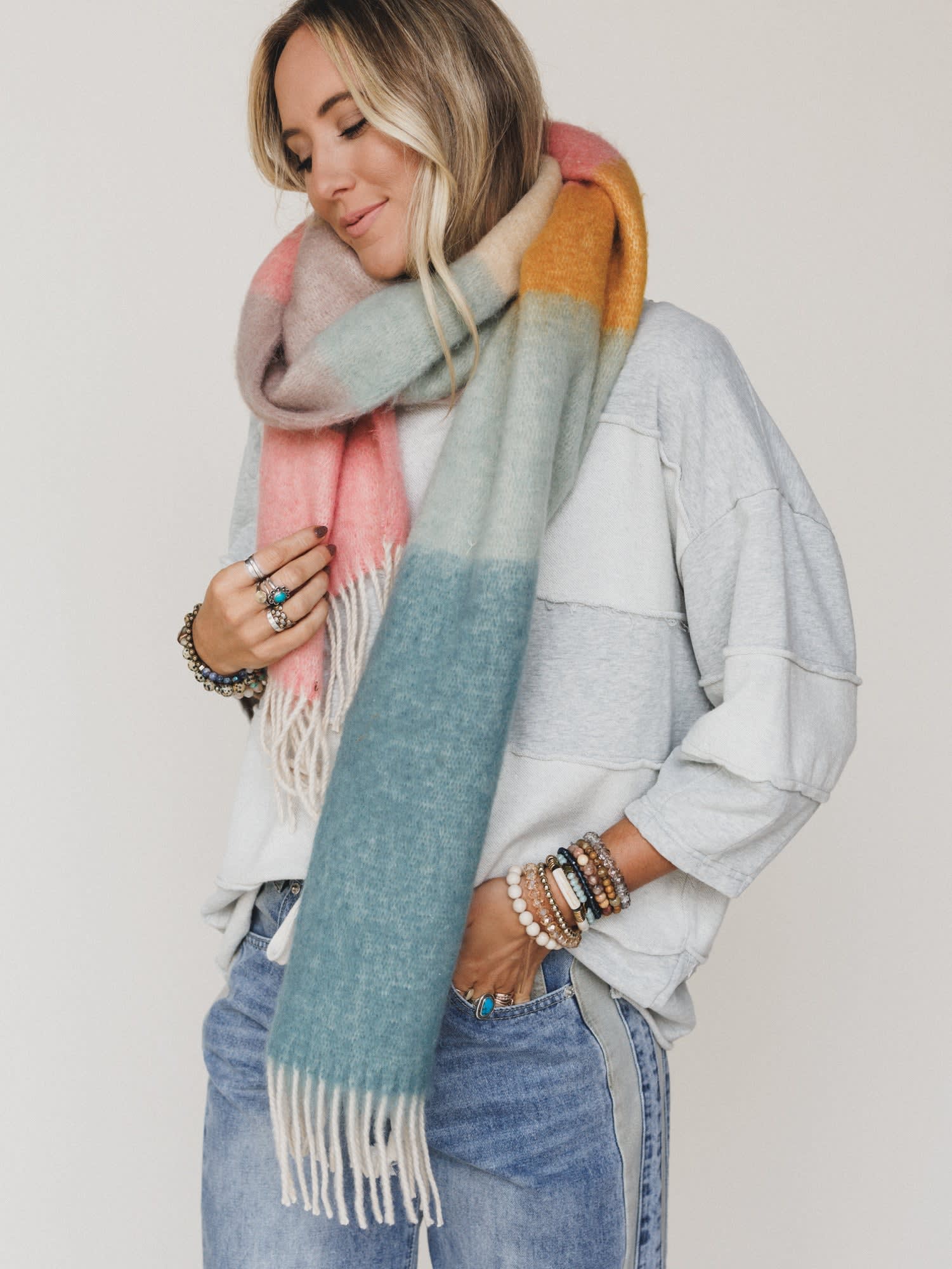 Fuzzy Color Block Scarf