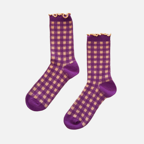 Magenta Frilly Gingham Socks
