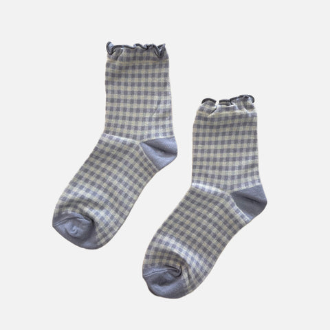 Stay Forever | Gingham Frills Socks - Light Grey