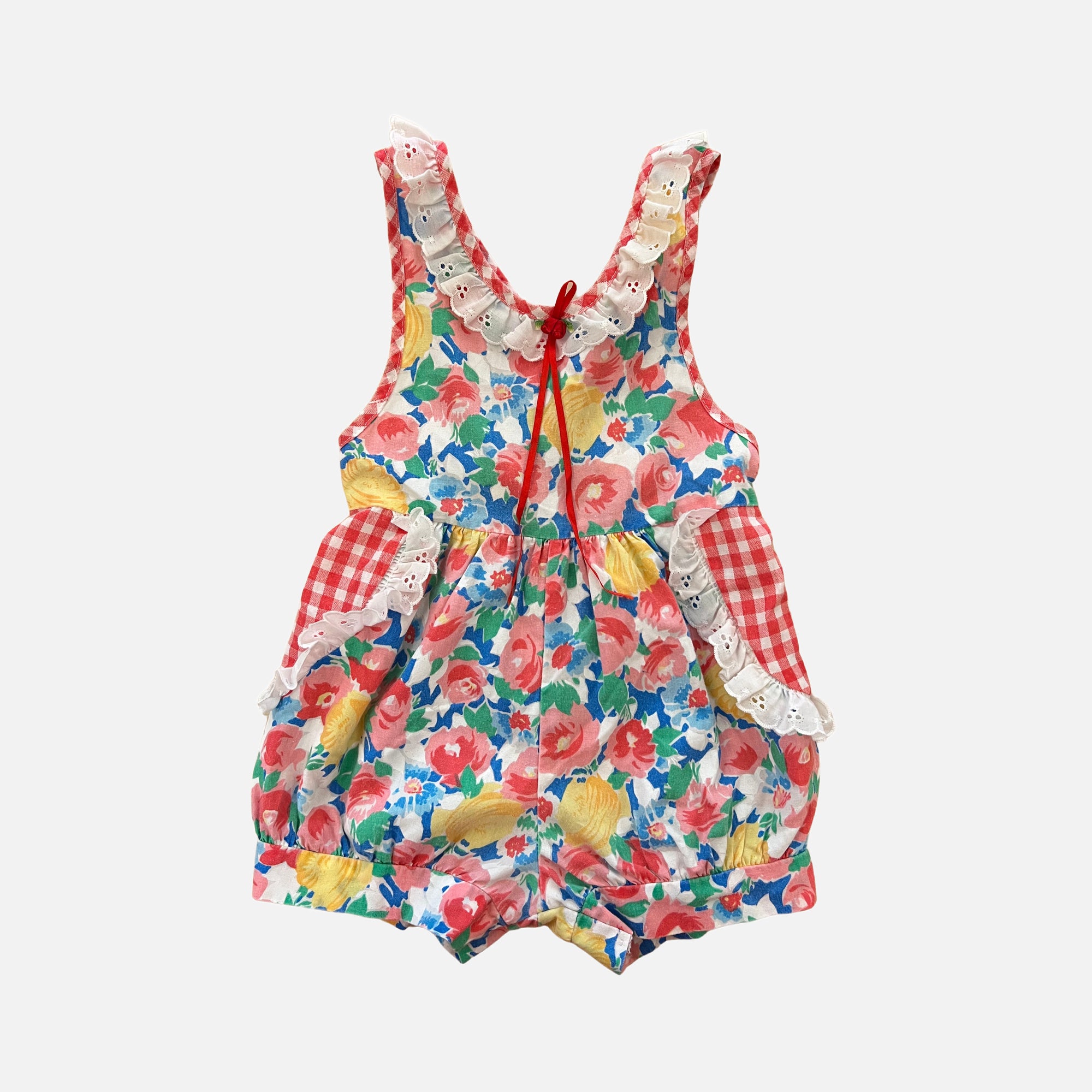 (Pre-Worn) Vintage Flower Red Gingham Frill Romper 2T