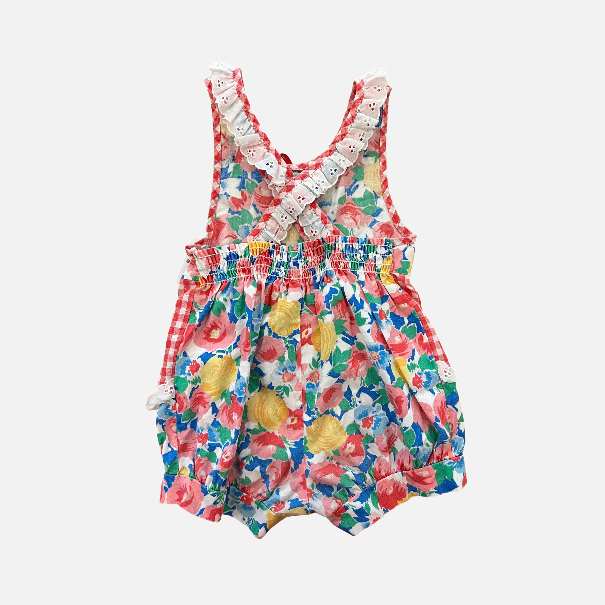 (Pre-Worn) Vintage Flower Red Gingham Frill Romper 2T