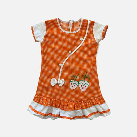 (Pre-Worn) Vintage Orange Polka Dot Strawberry Dress 2T