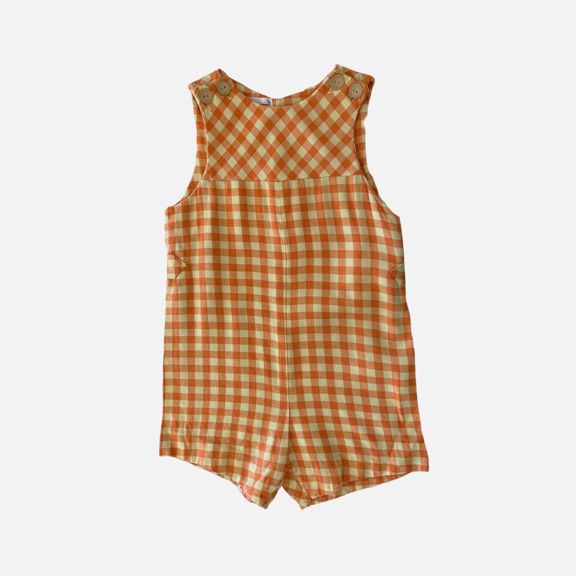 (pre-worn) Vintage Orange & Yellow Gingham Shortalls 3T