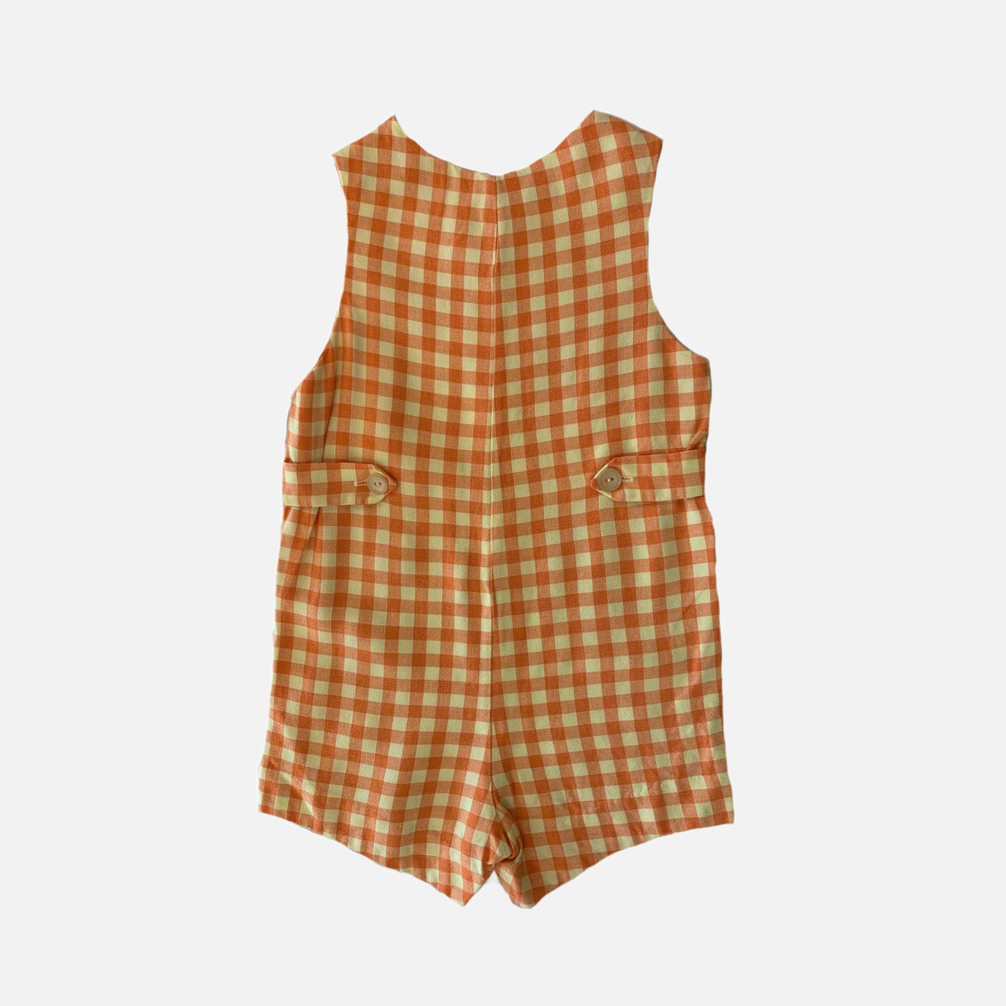 (pre-worn) Vintage Orange & Yellow Gingham Shortalls 3T
