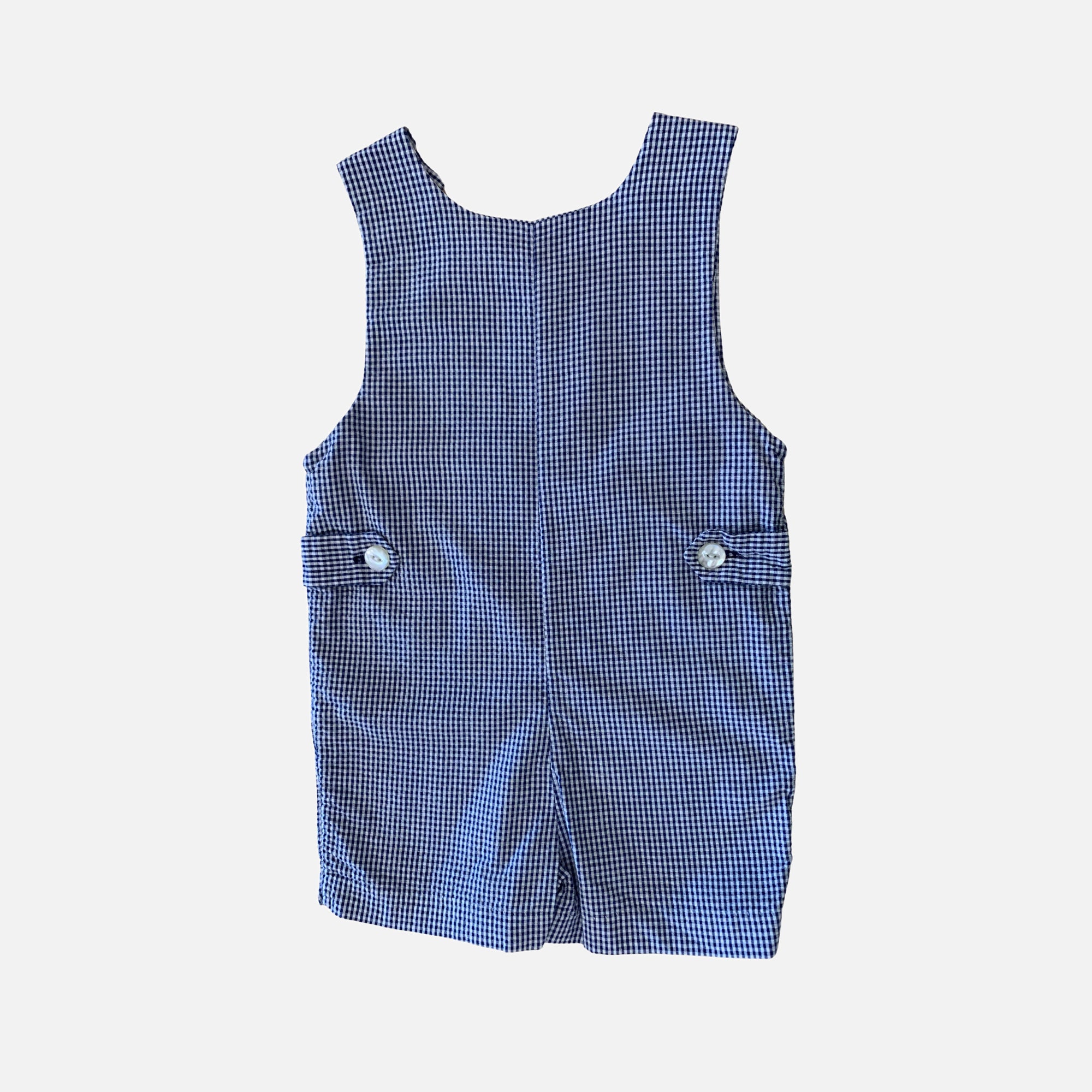 (pre-worn) Vintage Navy Small Gingham Shortalls 3T