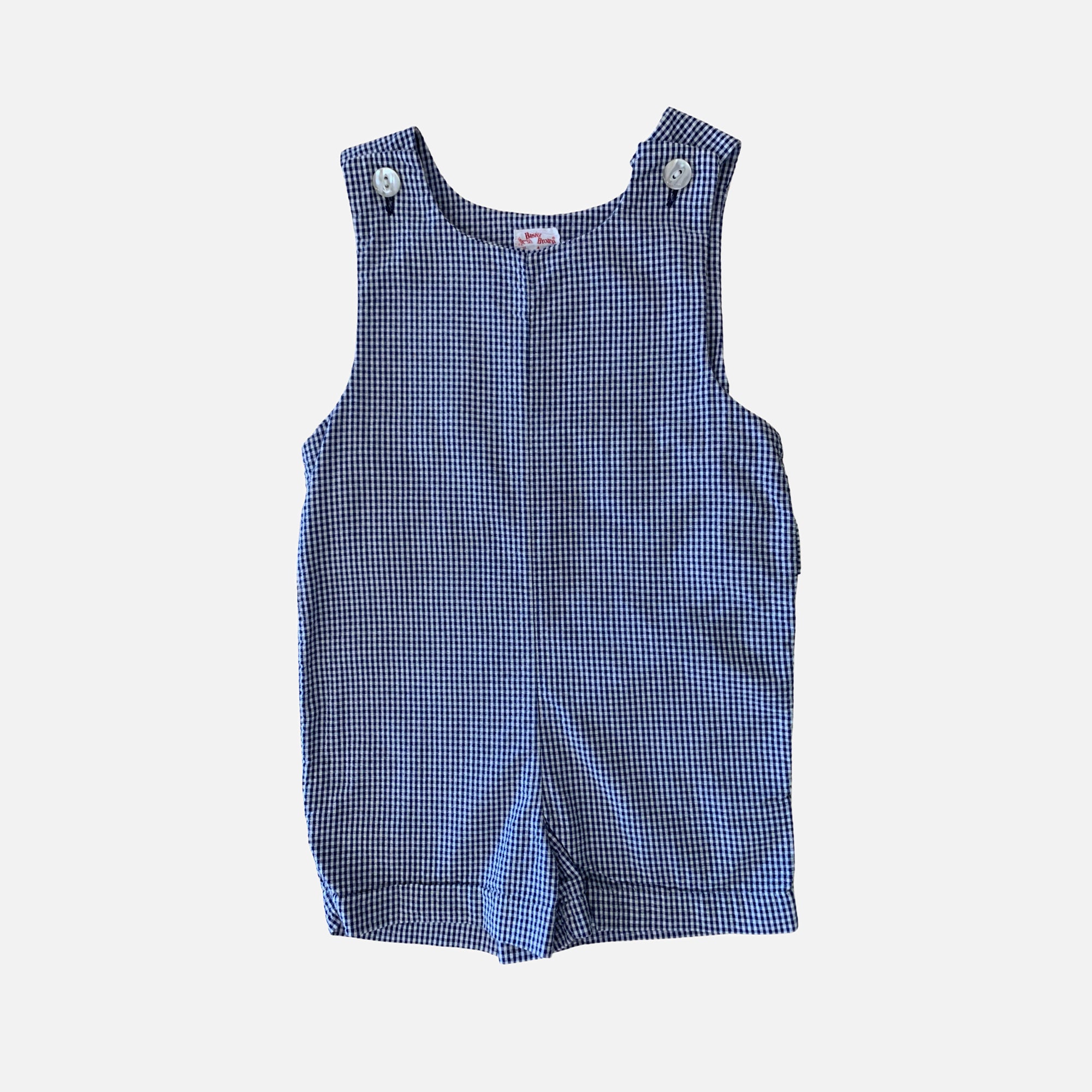 (pre-worn) Vintage Navy Small Gingham Shortalls 3T