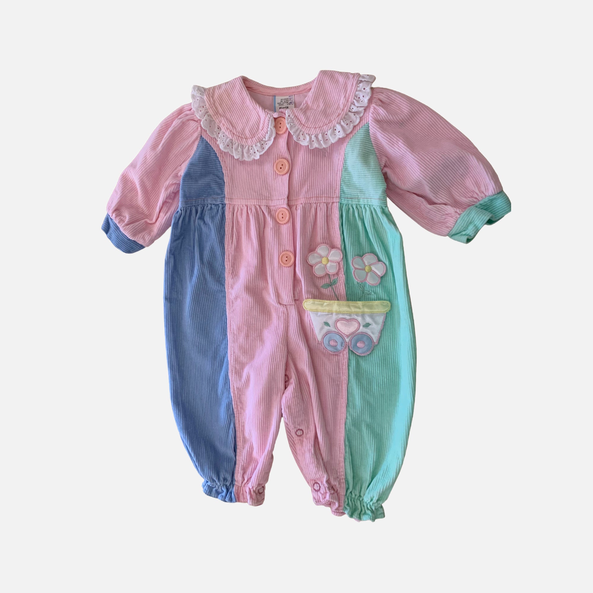 (pre-worn) Vintage 90s Pastel Corduroy Bubble Romper 6-9M