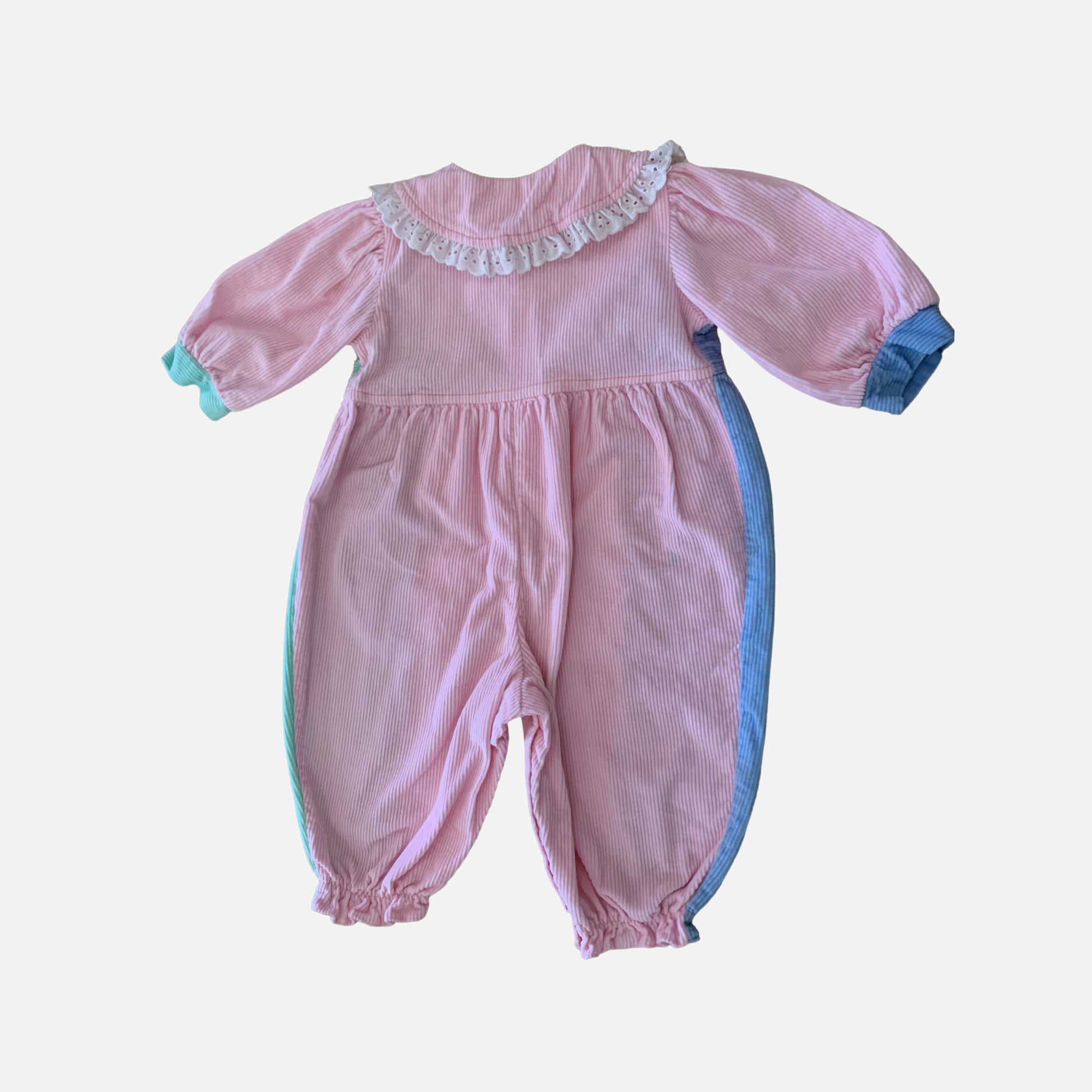 (pre-worn) Vintage 90s Pastel Corduroy Bubble Romper 6-9M