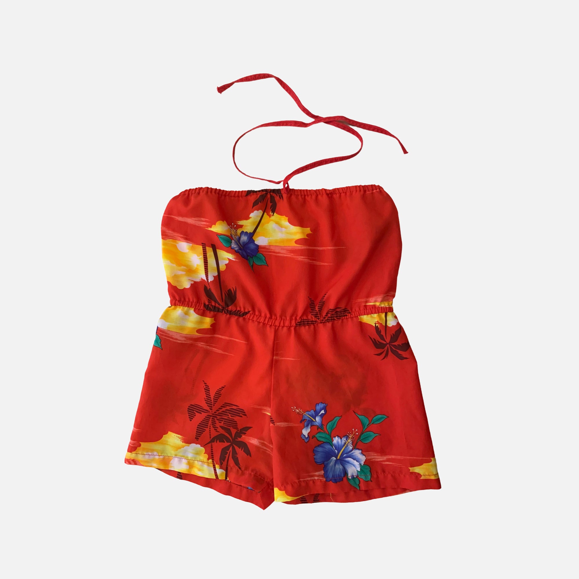 (pre-worn) Vintage Red Tropical Romper 24M
